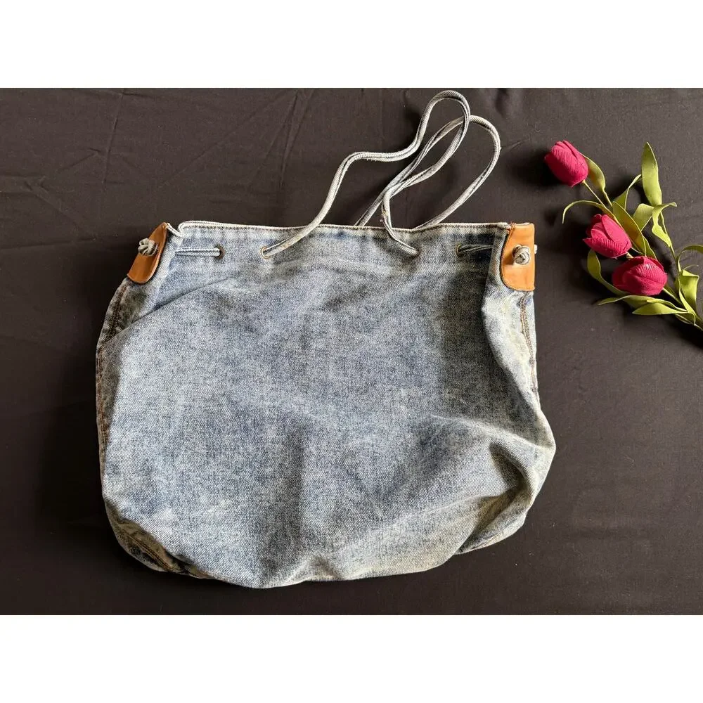 Vintage Mitzi Acid Wash Drawstring Bag Western Retro